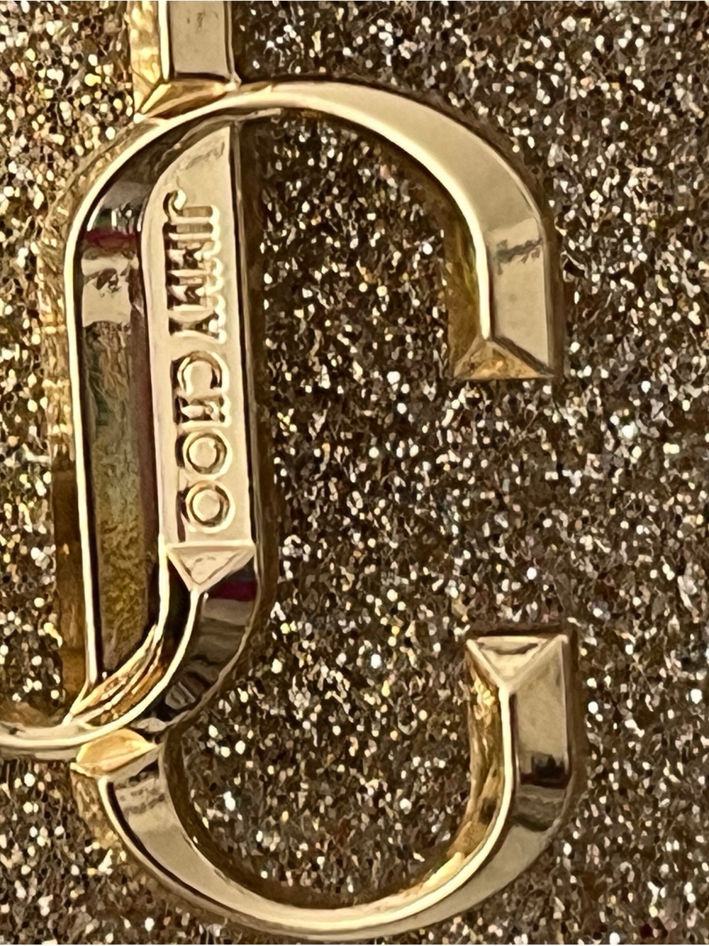 Jimmy Choo Gold Glitter Zip Pouch with Logo Plate - Picture 2 of 5